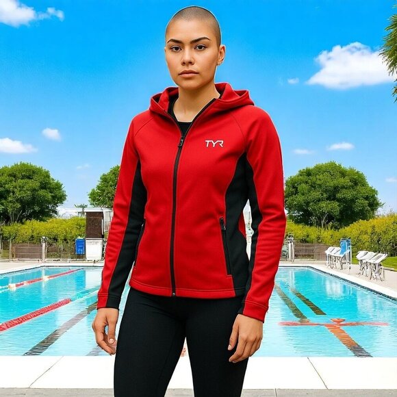 TYR Women’s Alliance Warm-Up Jacket Red Black Size M - Picture 1 of 6